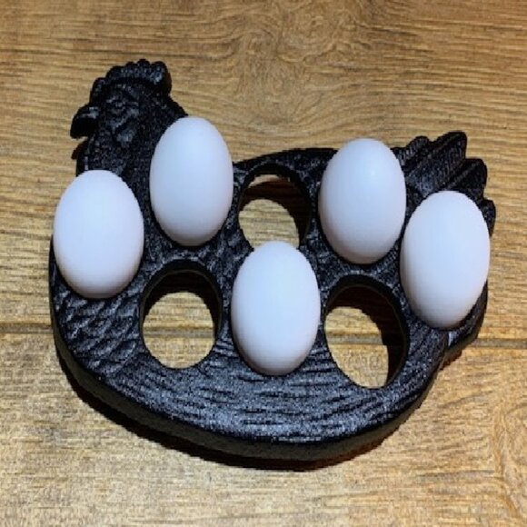 Black Cast Iron Chicken Egg Holder 0731B - Picture 2 of 14